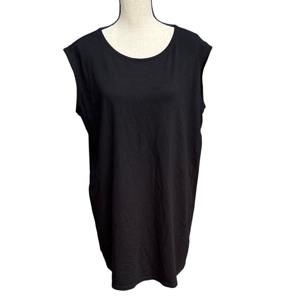 Eileen Fisher Organic Cotton Sleeveless Tunic Dress Black Minimalist Large L